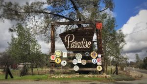 Welcome sign to Paradise, CA